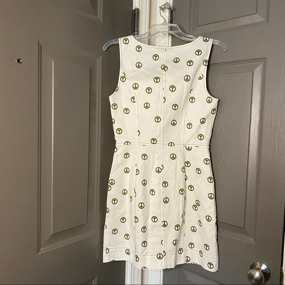 ModCloth New Peace Sign Dress / Jumper Cotton Size 4 White Olive - Picture 8 of 15